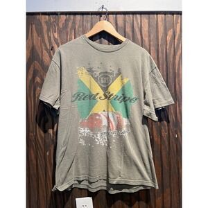 Red Stripe Jamaican Lager Graphic T-Shirt Mens XL Olive Green Beer Tee Distress